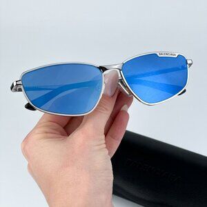 Balenciaga BB0277S 003 BRAND NEW Sunglasses Ruthenium Blue Mirrored Unisex